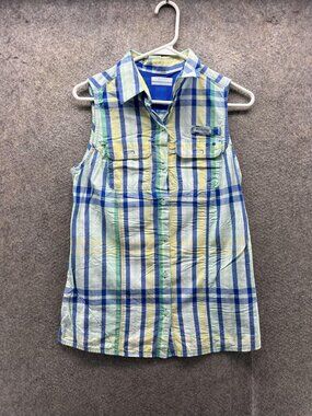 Columbia Shirt Womens Small Blue Plaid Button Front Sleeveless Lined Top